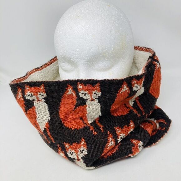Collection Eighteen Infinity Knit & Fleece Scarf Foxes Brown Orange Soft 14x14”‎ - Picture 1 of 8
